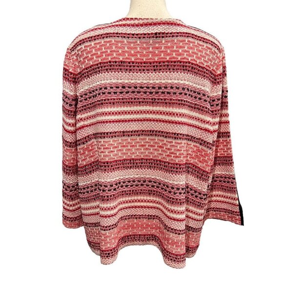 Misook 1X Sweater Blazer Zip Up Mixeid Pattern Striped Red White Artsy Office - Picture 3 of 9